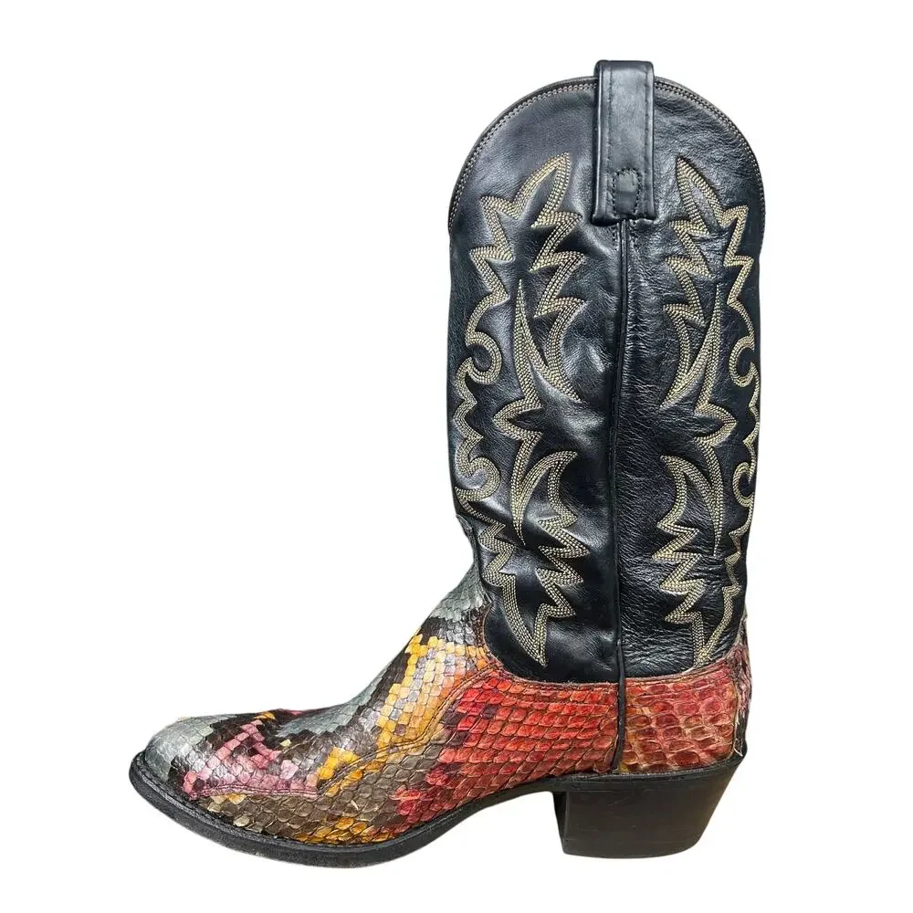 Vintage Dan Post Men’s Rainbow Python Snakeskin Cowboy Boot Size US 9.5